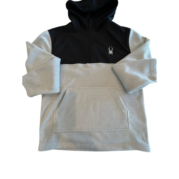 SPYDER ProWeb SPFFD093-275 1/4 Zip Hoodie Mens Sz Large Oatmeal Black knit - Picture 1 of 7